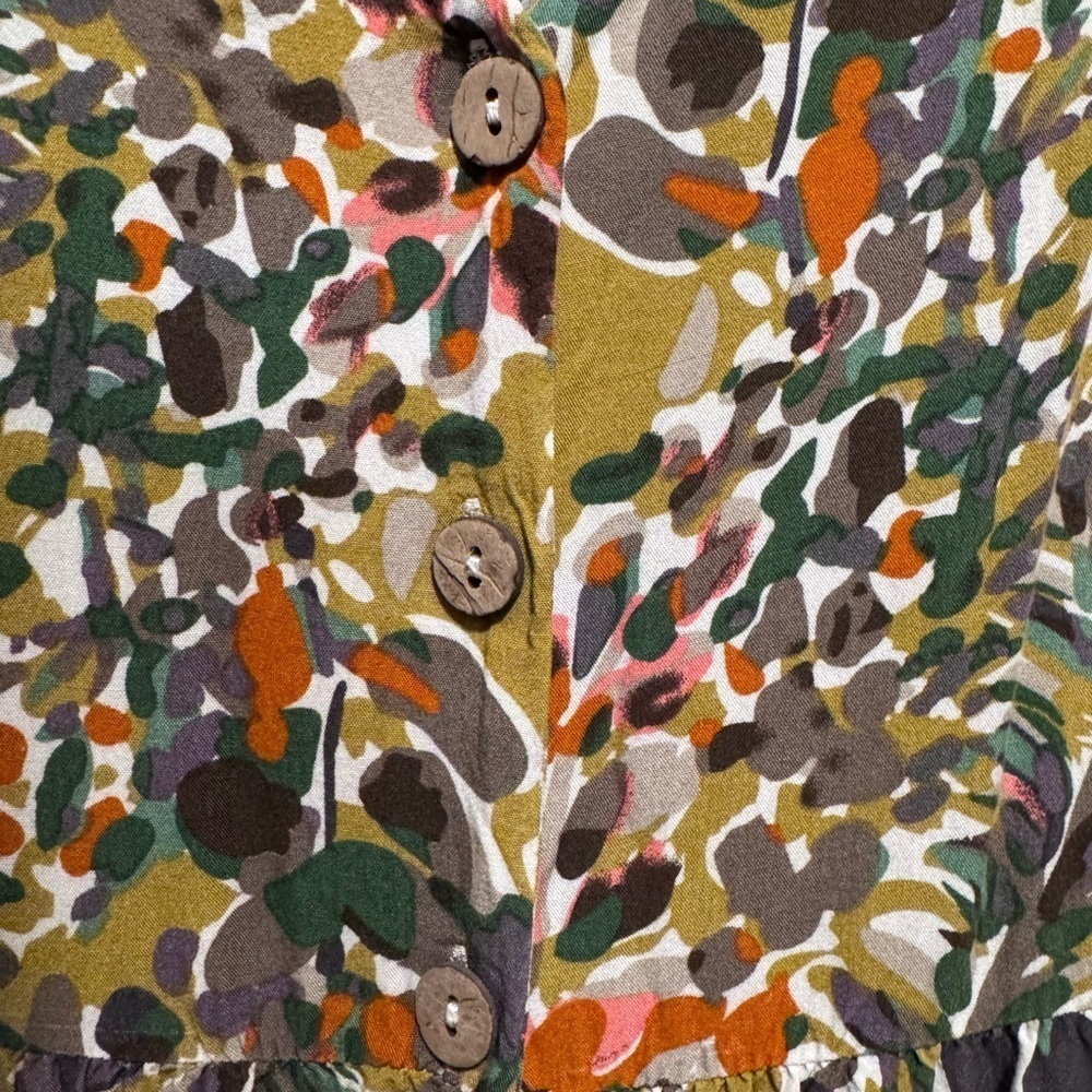 Jodifl Floral Print Olive Green Multi Colored Dress Button Down V-Neck Sz M - Picture 6 of 11